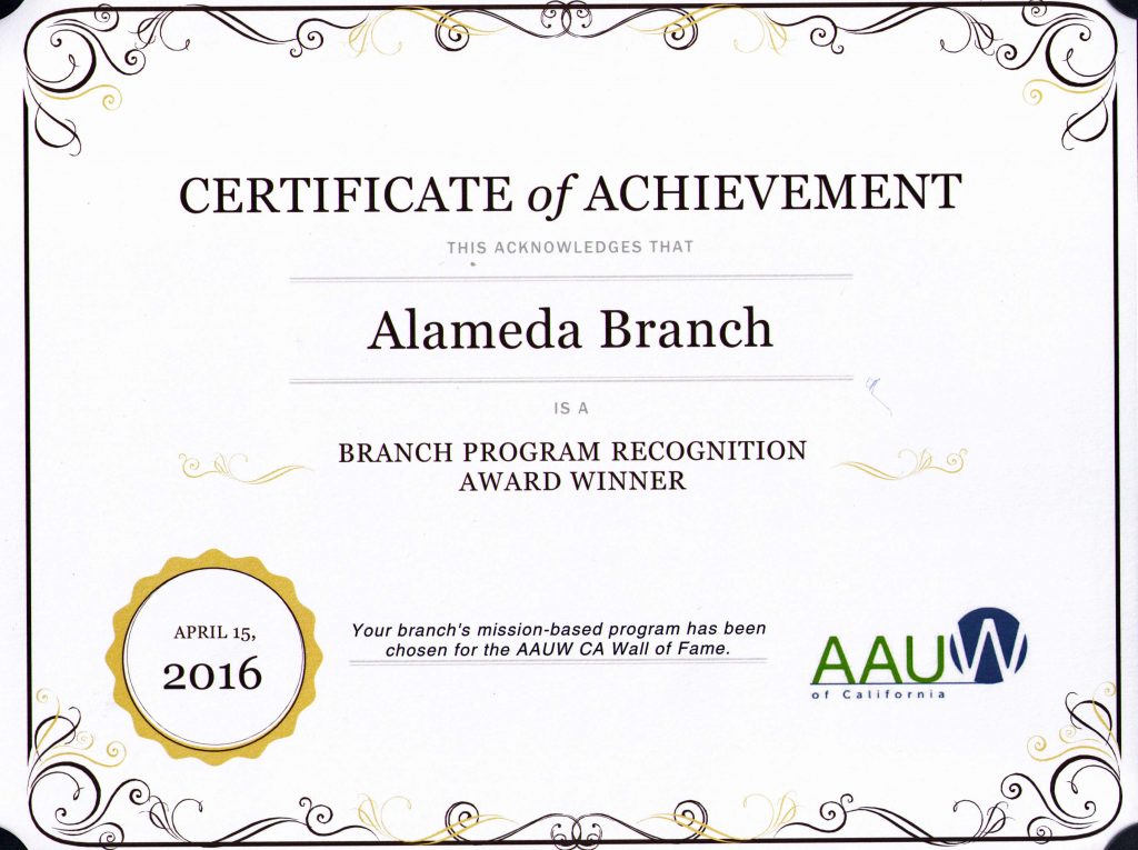 AAUW Alameda Certificate 2016 